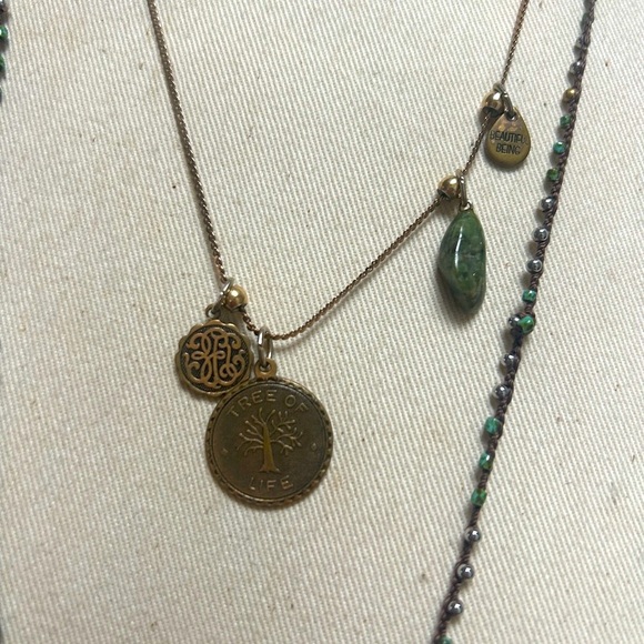 Alex +Ani Gold Necklace with Green Stone plus green bead on cord necklace bundle - Picture 2 of 6